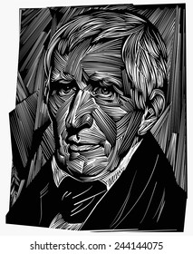 January 14, 2015: A vector illustration of a portrait of the ninth President of the USA  William Henry Harrison on a engraved background.