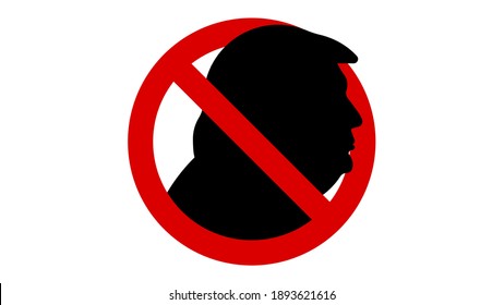 January 14, 2021, Washington: Prohibiting sign with face. Impeachment of Donald Trump, distrust to the President of US. The concept of dismissal, removed and deposed from presidency office. Editorial