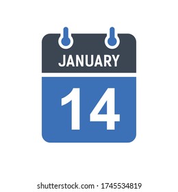 January 14 Calendar Date Icon, Event Date Icon, Calendar Date, Icon Design Vector Graphic