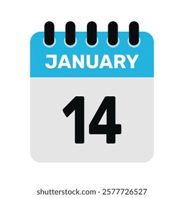 january 14 calendar icon and Time planner Daily Calendar reminder Vector design Illustration.