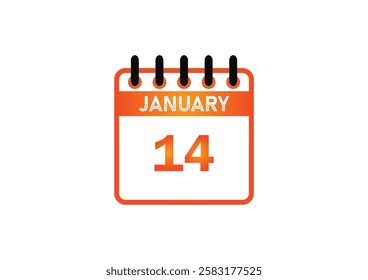 January 14, Calendar icon and Time planner Daily Calendar reminder. Vector illustration. Date day of month Sunday, Monday, Tuesday, Wednesday, Thursday, Friday, Saturday. Holidays in January.