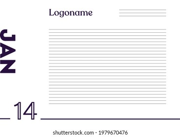 January 14 Calendar on notebook paper background with your logo