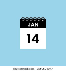 January 14 calendar reminder. 14th January Date Month calendar icon design template.