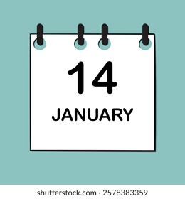 January 14. Daily Calendar icon for design. Simple design for business brochure, flyer, print media, advertisement. Easily editable.