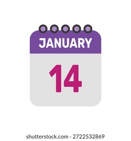 14 de janeiro ícone vetor começa com página de calendário colorida