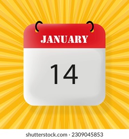 January 14. Speech bubble with January 14 text. 3d illustration. Pop art style. Vector line icon for Business and Advertising
