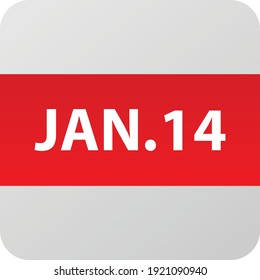 Icono de fecha 14 de enero, ilustración vectorial de un solo día estilo plano moderno. Elemento Calendar para diseño web, planificación, organizador. 