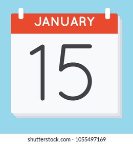 January 15. Calendar icon. Vector illustration in flat design isolated in blue background. Date and time, day, month.