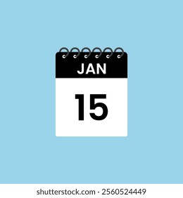 January 15 calendar reminder. 15th January Date Month calendar icon design template.