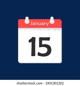 15 de enero. Icono de calendario diario plano vectorial. Fecha y hora, día, mes. Vacaciones.