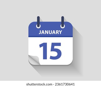 15 de enero. Icono de calendario diario plano vectorial. Fecha y hora, día, mes. Año. Ilustración del vector