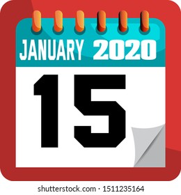 JANUARY 15 year 2020 . Vector flat daily calendar icon. Date and time, day, month. Holiday.