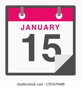 January 15th Flat icon calendar isolated on white background. Vector illustration