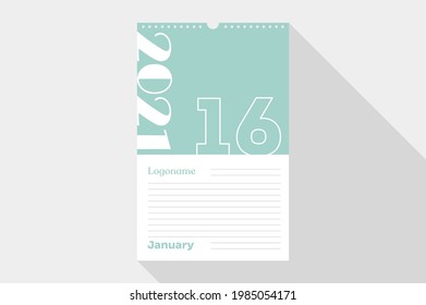 January 16 Calendar 2021 on notebook paper white and green background with your logo