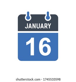 January 16 Calendar Date Icon, Event Date Icon, Calendar Date, Icon Design Vector Graphic