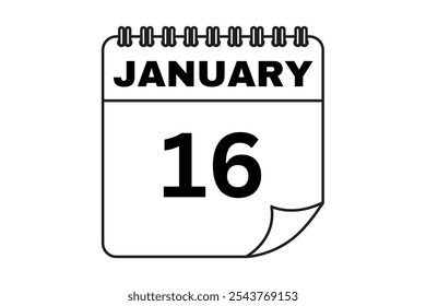 January - 16 Calendar Icon. Calendar Icon with white background. Flat style. Date, day and month.