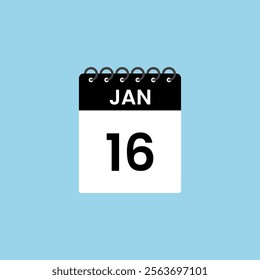 January 16 calendar reminder. 16th January Date Month calendar icon design template.