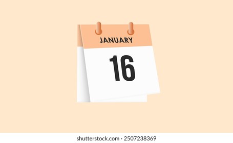 January 16 - calendar and Time planner. Daily Calendar Icon reminder. Vector Illustration.