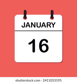 January 16.  Daily Calendar icon for design. Simple design for business brochure, flyer, print media, advertisement. Easily editable.