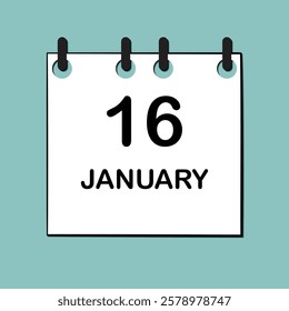 January 16. Daily Calendar icon for design. Simple design for business brochure, flyer, print media, advertisement. Easily editable.