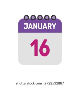 16 de janeiro ícone vetor começa com página de calendário colorida