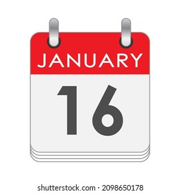16. Januar. Ein Blatt des Flip-Kalenders mit dem 16. Januar. Flacher Stil.
