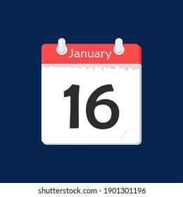 January 16. Vector flat daily calendar icon. Date and time, day, month. Holiday.