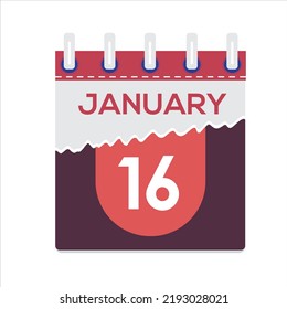 January 16. Vector flat daily calendar icon. Date and time, day, month. Holiday. Season. White Background