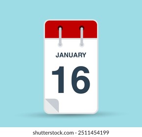 January 16 Vertical calendar leaf. Calendar design vector template. Vertical orientation.