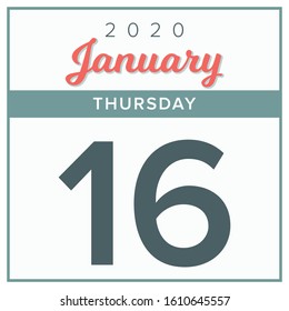 January 16th, 2020. Calendar day icon. Red and grey color.