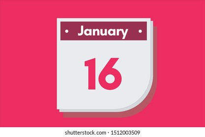 January 16th calendar icon. Day 16 of month. Vector illustration.