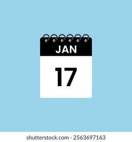 January 17 calendar reminder. 17th January Date Month calendar icon design template.