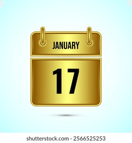 January 17 calendar and time planner on gold background. Daily calendar icon, schedule symbol