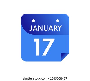 January 17 Date on a Single Day Calendar in Flat Style, 17 January calendar icon