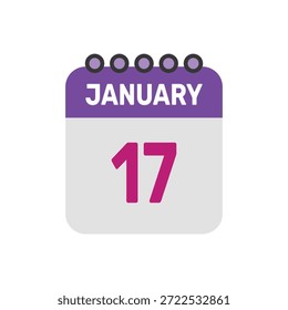 17 de janeiro ícone vetor começa com página de calendário colorida