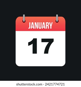 January 17, Red and White Color Calendar Page with Black Outline