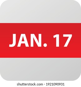 January 17th date icon, single day vector illustration modern flat style. Calendar element for web design, schedule, planner, organizer. 
