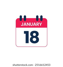 January 18 Calendar Date vector icon, Calender Day for Appointment or Deadline