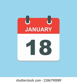 January 18 - Calendar Icon - Calendar design template - Business vector illustration. Blue Background.