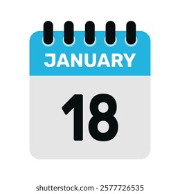 january 18 calendar icon and Time planner Daily Calendar reminder Vector design Illustration.