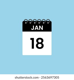 January 18 calendar reminder. 18th January Date Month calendar icon design template.