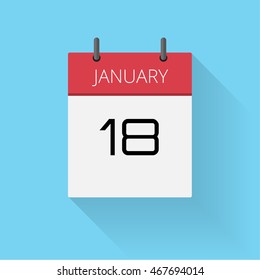 January 18, Daily calendar icon, Date and time, day, month, Holiday, Flat designed Vector Illustration