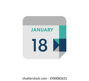 January 18 flat daily calendar date, 18 January Single Day Calendar  Icon