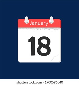 18 de enero. Icono de calendario diario plano vectorial. Fecha y hora, día, mes. Vacaciones.