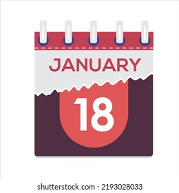 January 18. Vector flat daily calendar icon. Date and time, day, month. Holiday. Season. White Background