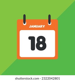 Calendario del icono vector 18 de enero Fecha, día y mes Ilustración vectorial, fondo colorido.