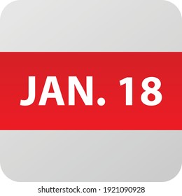 January 18th date icon, single day vector illustration modern flat style. Calendar element for web design, schedule, planner, organizer. 