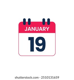 January 19 Calendar Date vector icon, Calender Day for Appointment or Deadline
