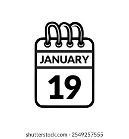 Ilustración vectorial del ícono del calendario del 19 de enero.