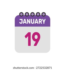 19 de janeiro ícone vetor começa com página de calendário colorida